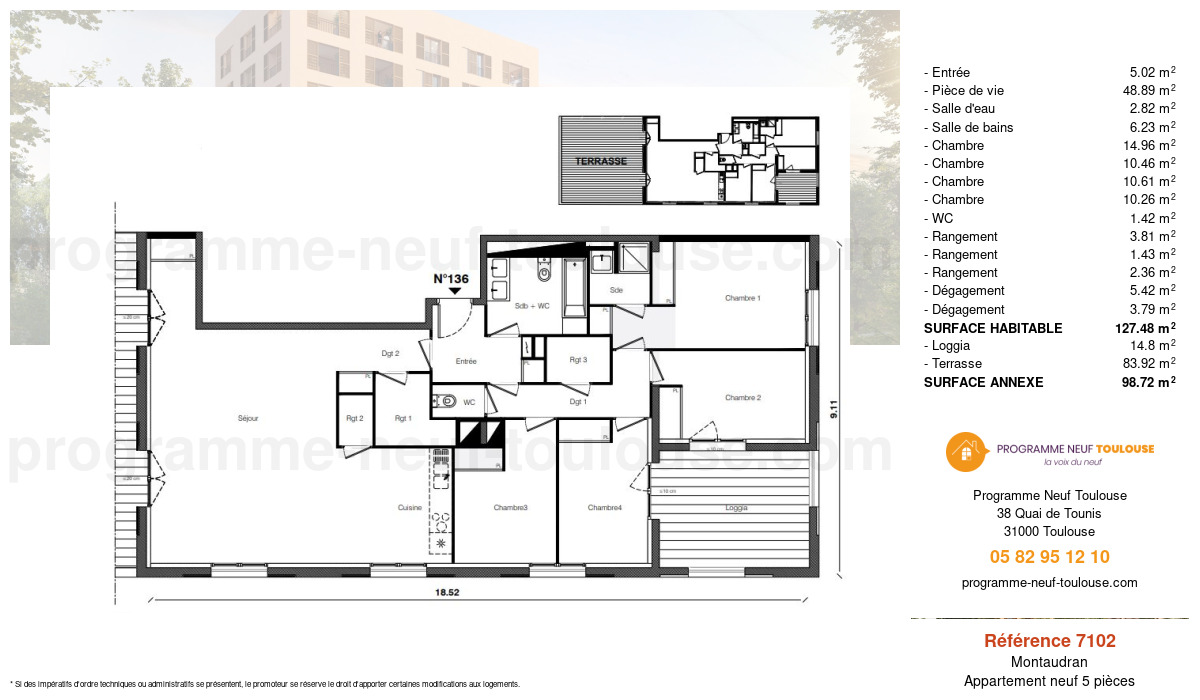 Plan pour un Appartement neuf de  127.48m² à
					Montaudran