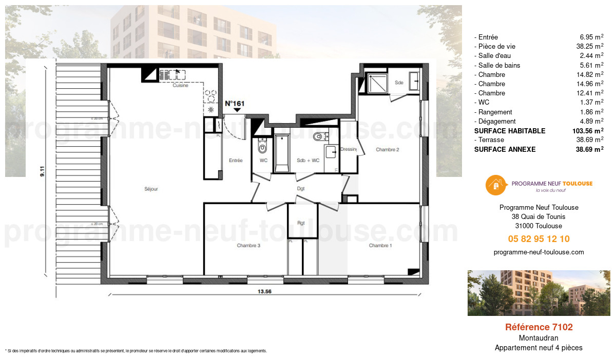 Plan pour un Appartement neuf de  103.56m² à
					Montaudran