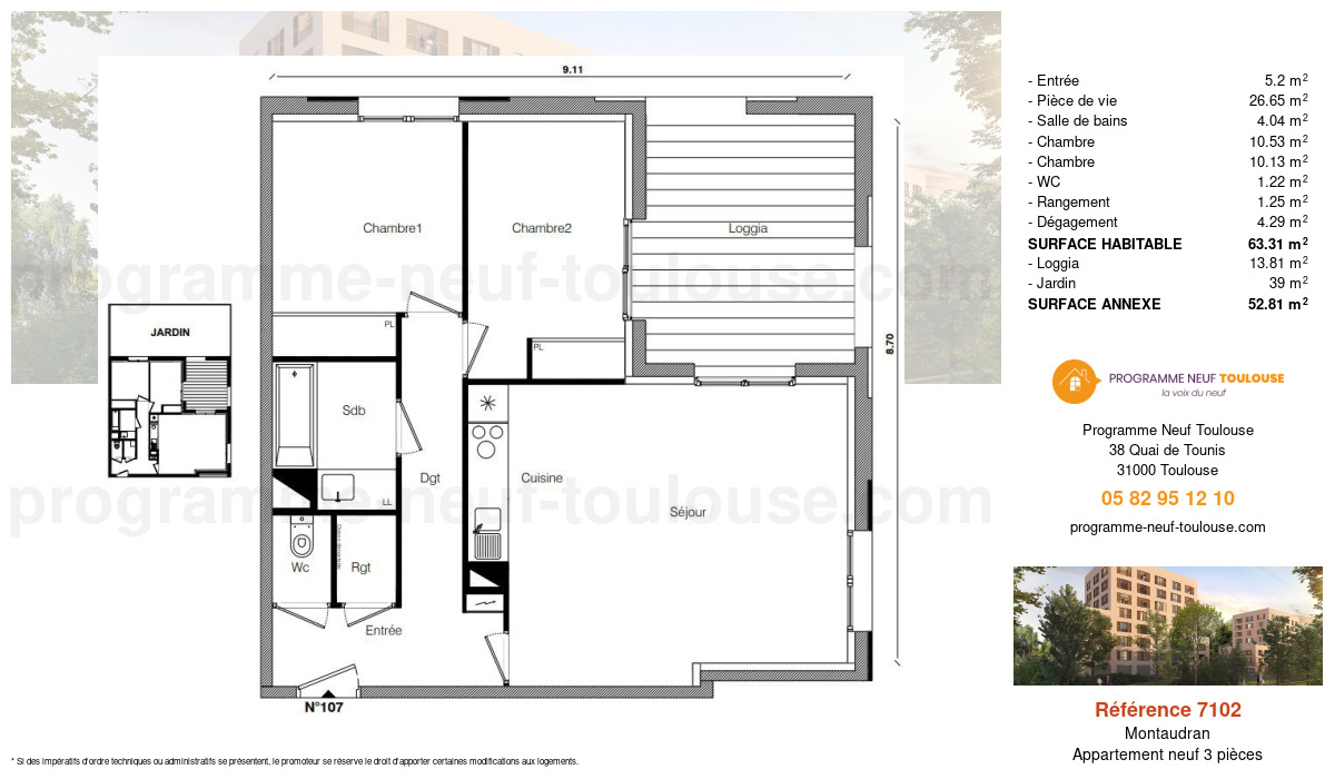Plan pour un Appartement neuf de  63.31m² à
					Montaudran