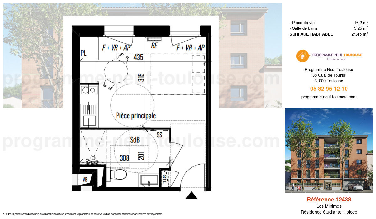 Plan pour un Résidence étudiante de  21.45m² à
					Les Minimes