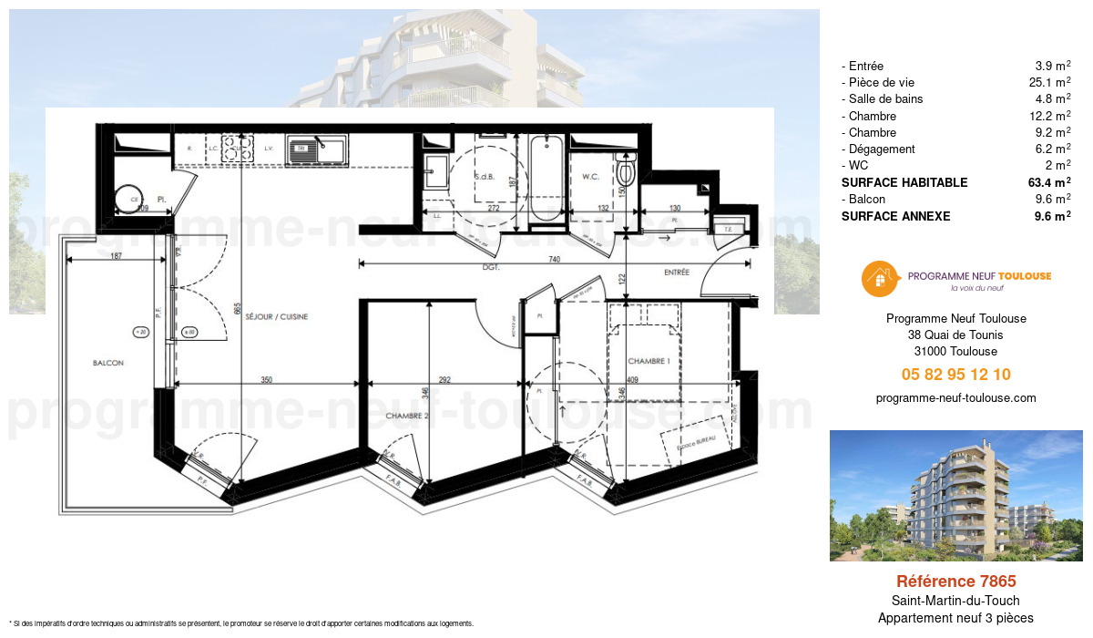 Plan pour un Appartement neuf de  63.4m² à
					Saint-Martin-du-Touch