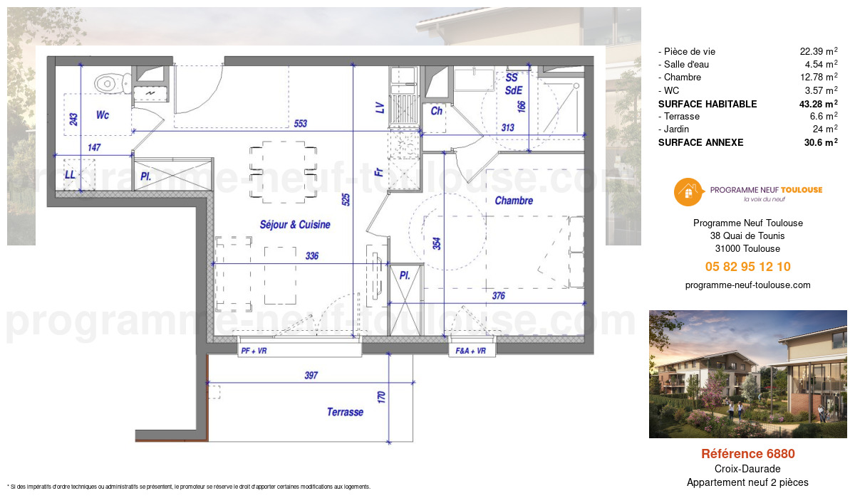 Plan pour un Appartement neuf de  43.28m² à
					Croix-Daurade
