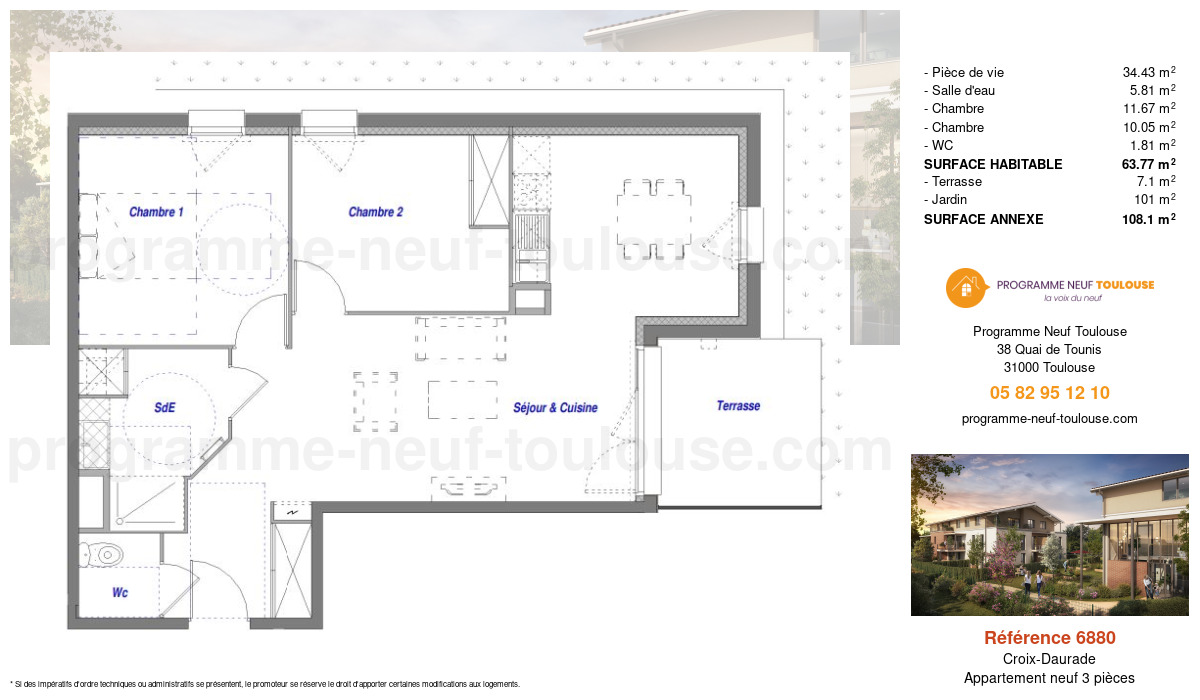 Plan pour un Appartement neuf de  63.66m² à
					Croix-Daurade