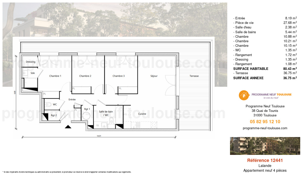 Plan pour un Appartement neuf de  80.43m² à
					Lalande