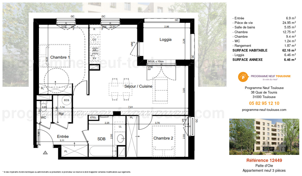 Plan pour un Appartement neuf de  62.16m² à
					Patte d'Oie