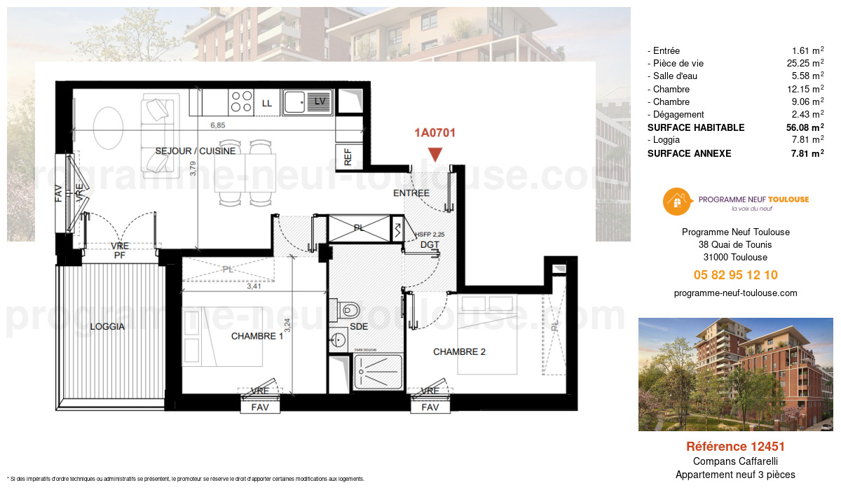 Plan pour un Appartement neuf de  56.08m² à
					Compans Caffarelli