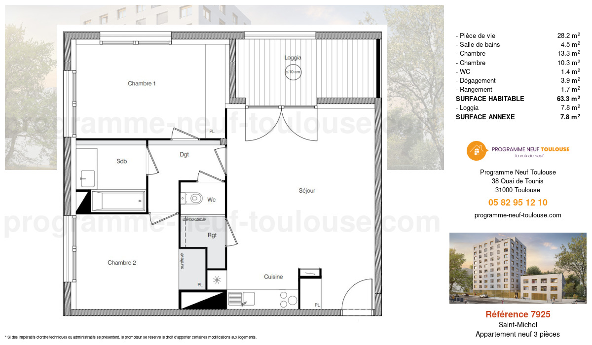 Plan pour un Appartement neuf de  63.3m² à
					Saint-Michel
