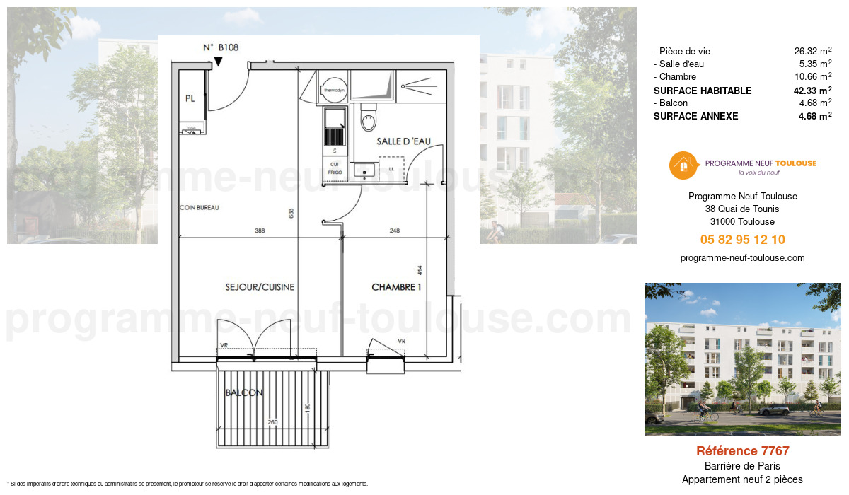 Plan pour un Appartement neuf de  42.33m² à
					Barrière de Paris