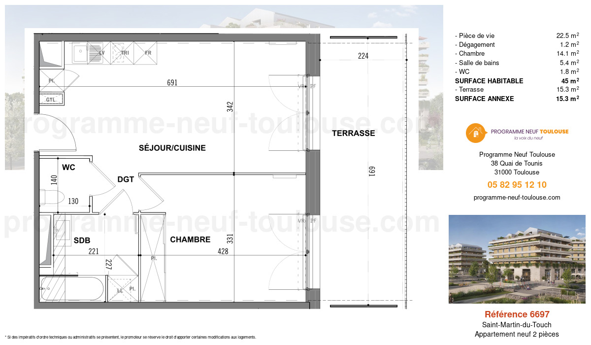 Plan pour un Appartement neuf de  45m² à
					Saint-Martin-du-Touch