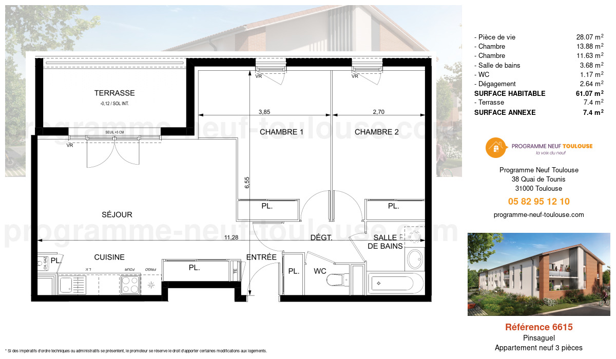 Plan pour un Appartement neuf de  61.07m² à
					Pinsaguel