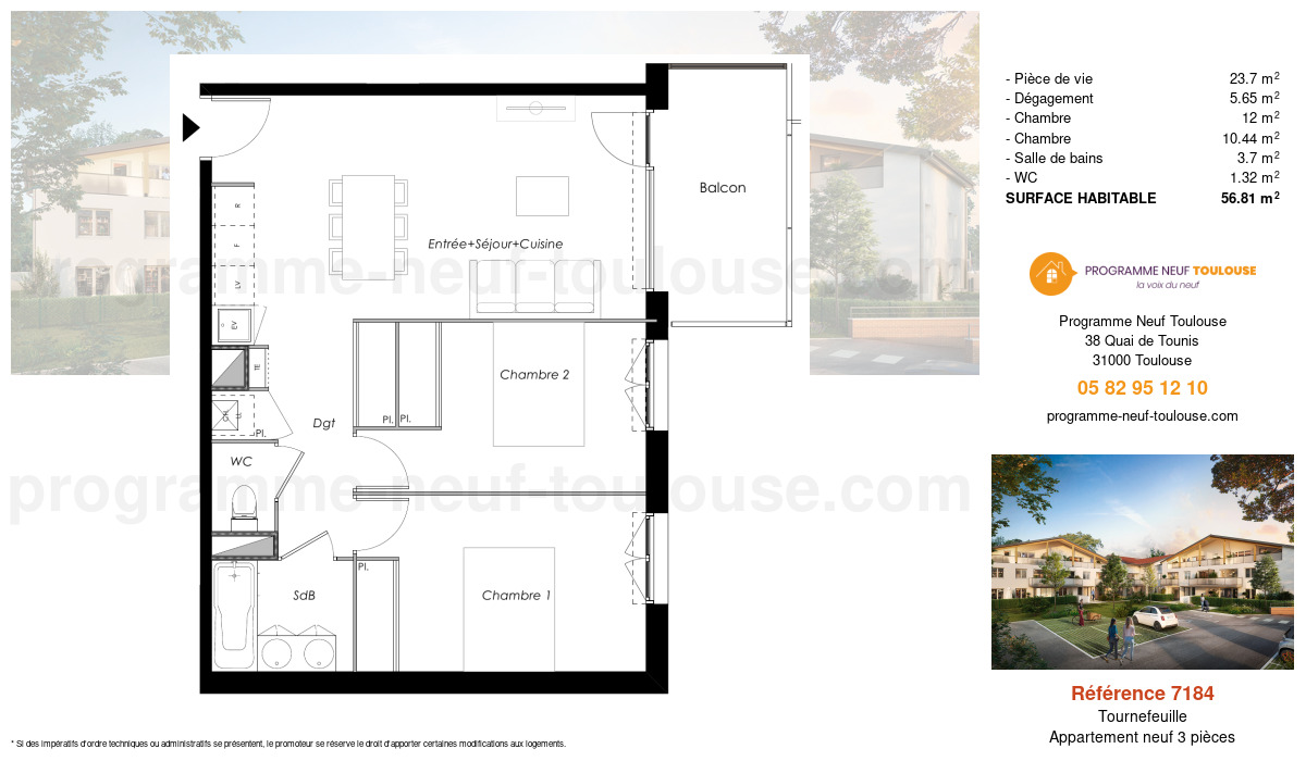 Plan pour un Appartement neuf de  56.81m² à
					Tournefeuille